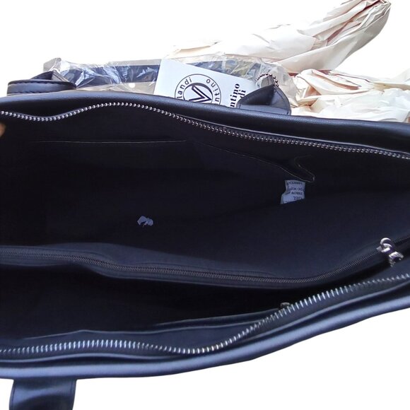 Valentino Orlandi NEW Black Quilted Vegan Leather 3 Compartment Tote & Pouch - Picture 4 of 10